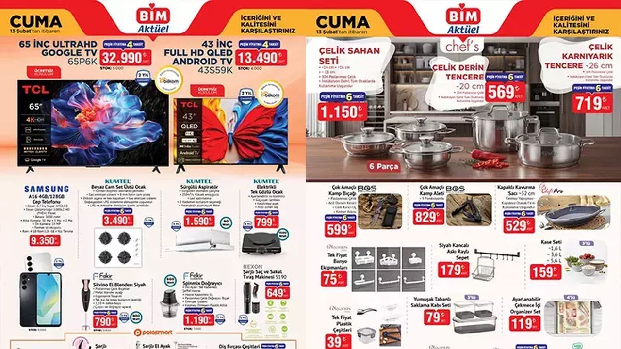 BİM 13 Şubat Aktüel Ürünler Kataloğu Yayında! Samsung Telefon, Yemek Takımı, Tıraş Ürünleri Raflarda