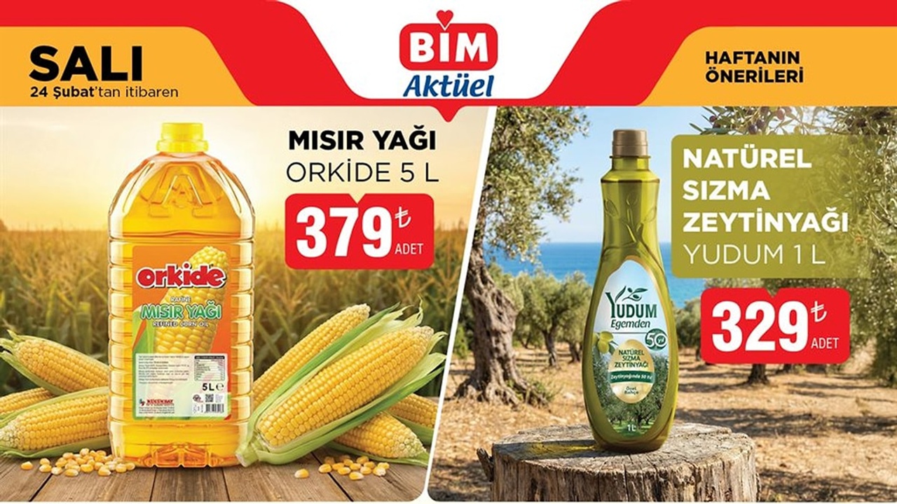 BİM’de Bu Salı 5 Litre Mısır Yağı ve 1 Litre Zeytinyağı Dip Fiyata Raflarda